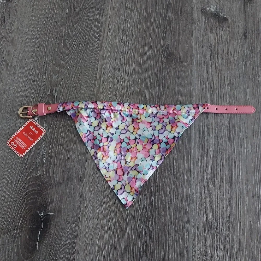 Claires Pet Collar and Bandana 17in Collar Llength Pink and Multi Colors NWT!
